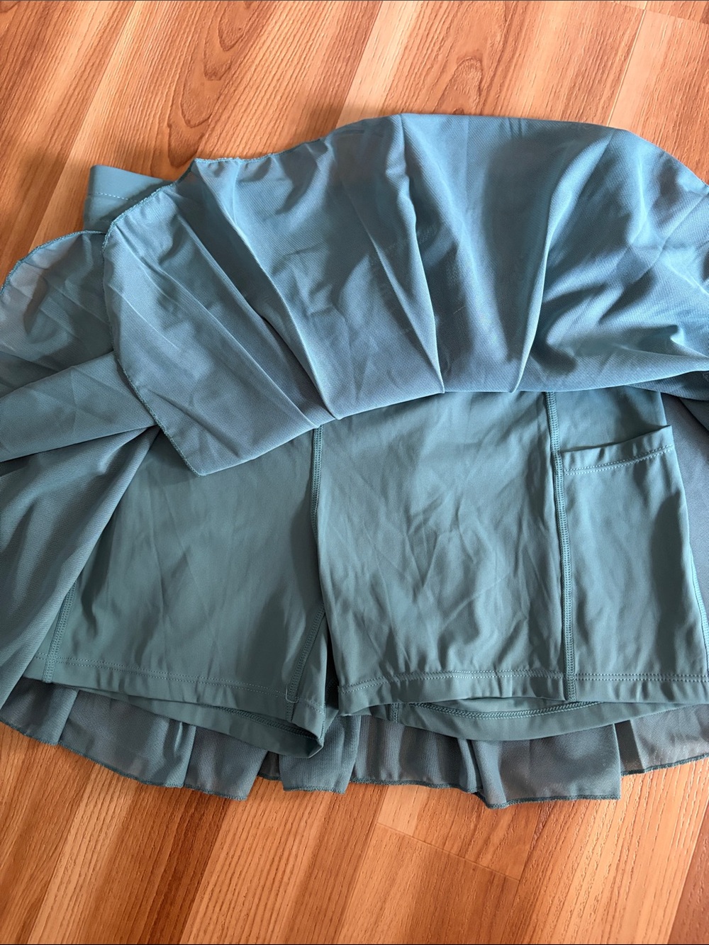 Halara High Waisted Drawstring Contrast Mesh Mini Skort Skirt Mineral Blue NWT - Picture 8 of 8